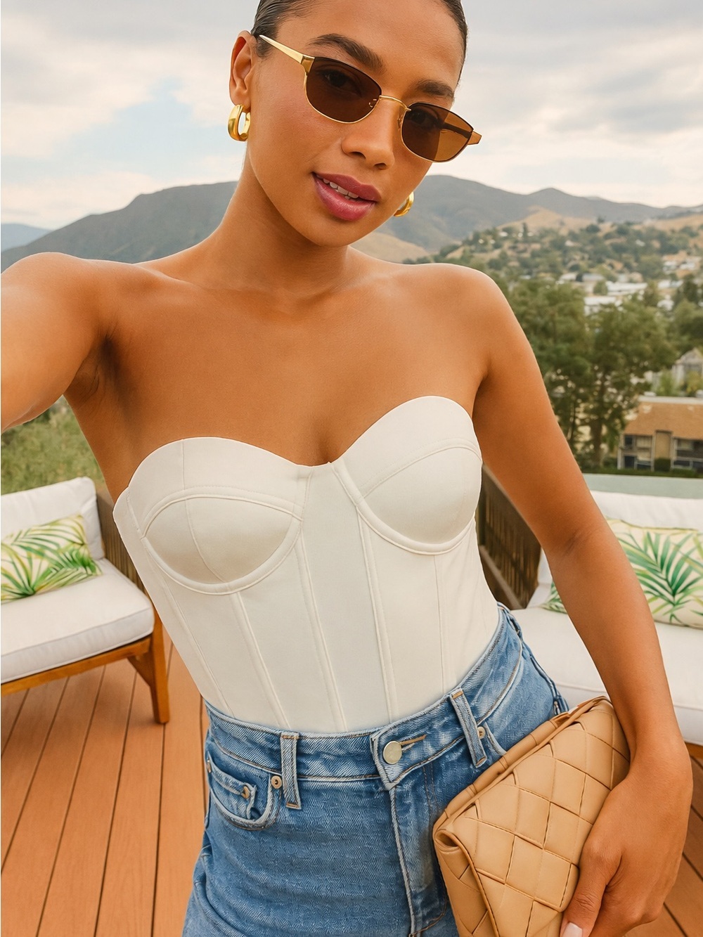 going out cream Strapless Corset Top
